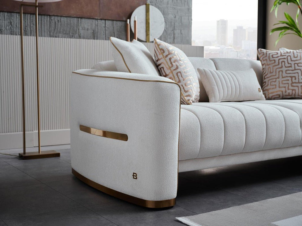 A Turkish-made living room set: sofa, loveseat and armchair