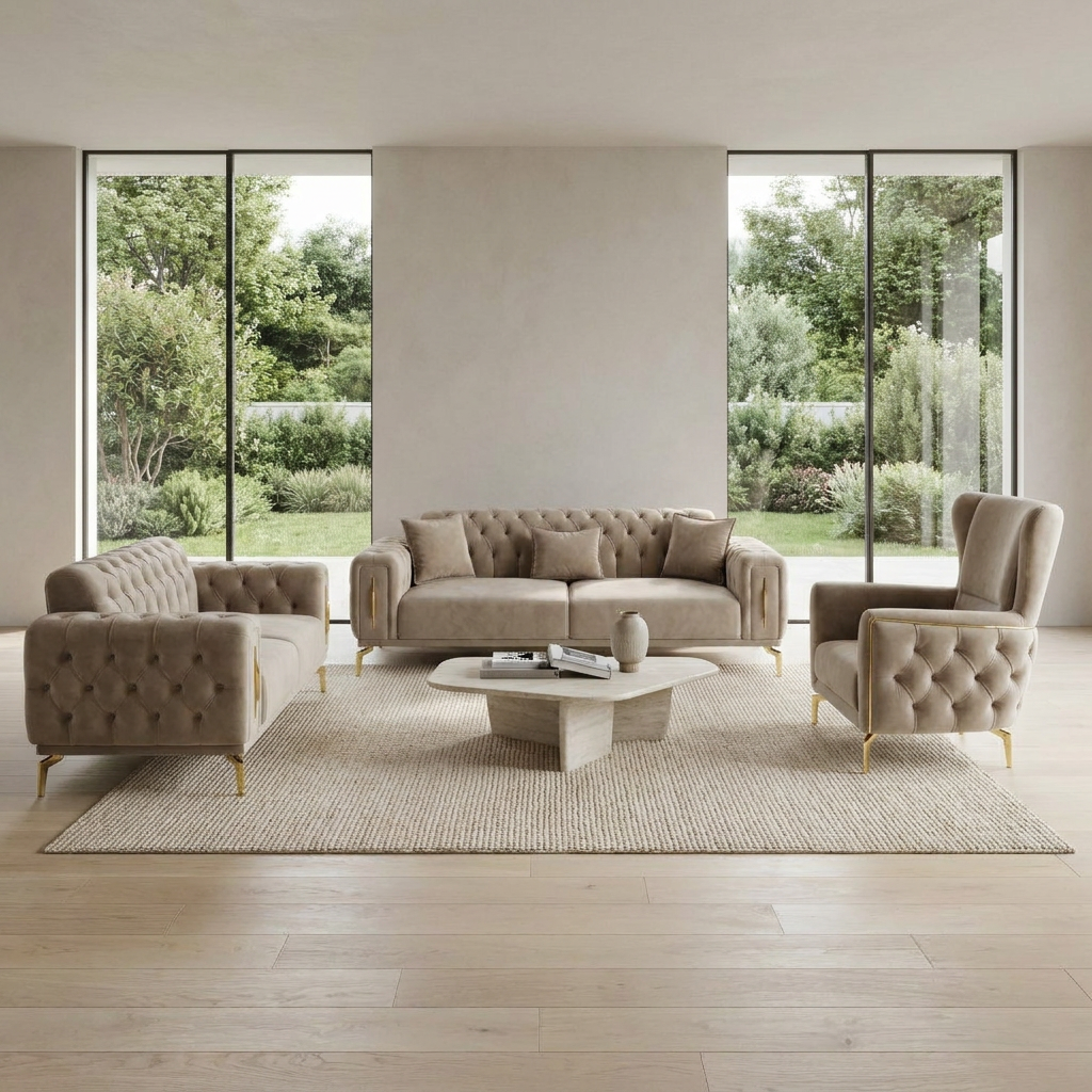 Aspendos Beige Baby Face 04 09 Set Sofa Loveseat Armchair
