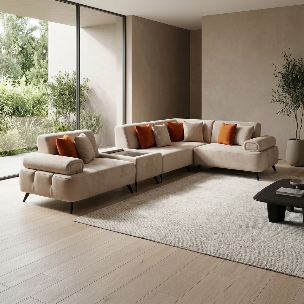 Buca Sectional Beige KYS BF 02 07 ThreeQuarter Right