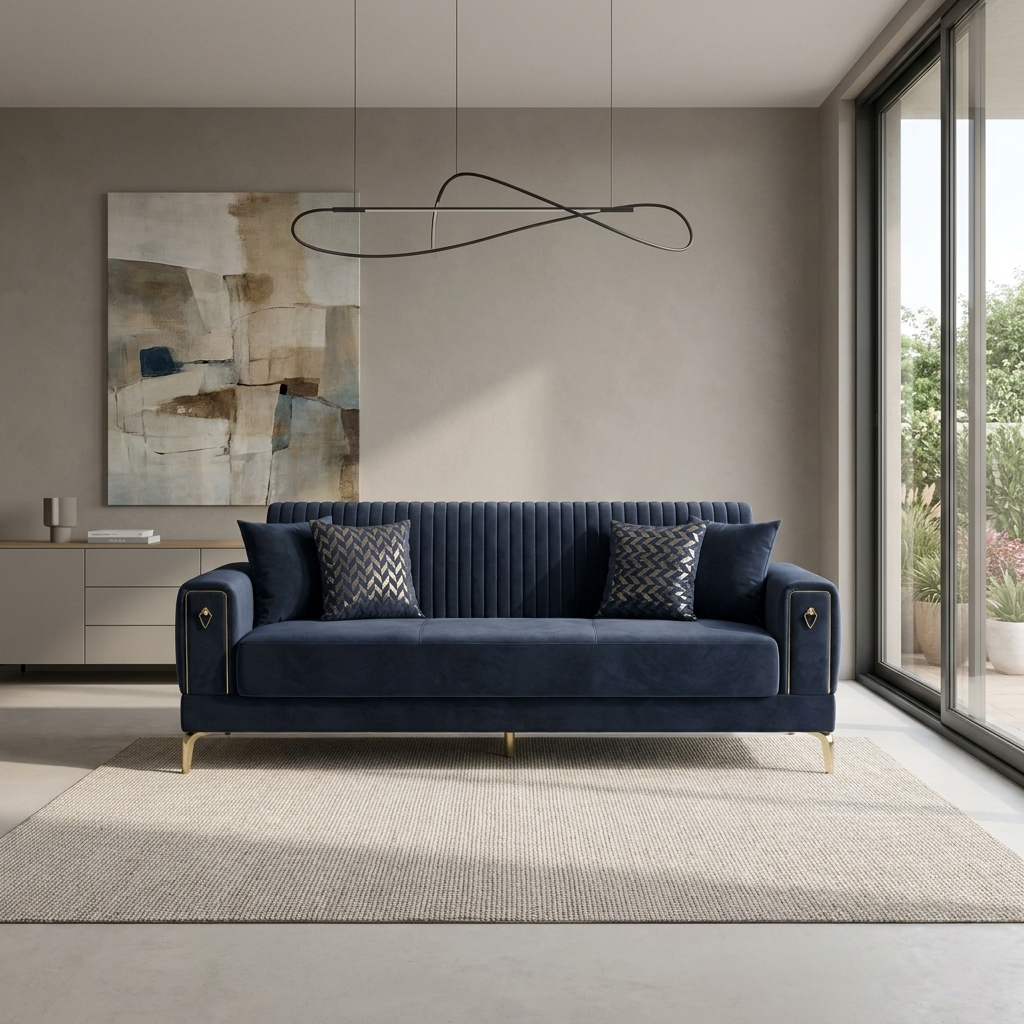 Gloria Navy Blue 02 Sofa Room2
