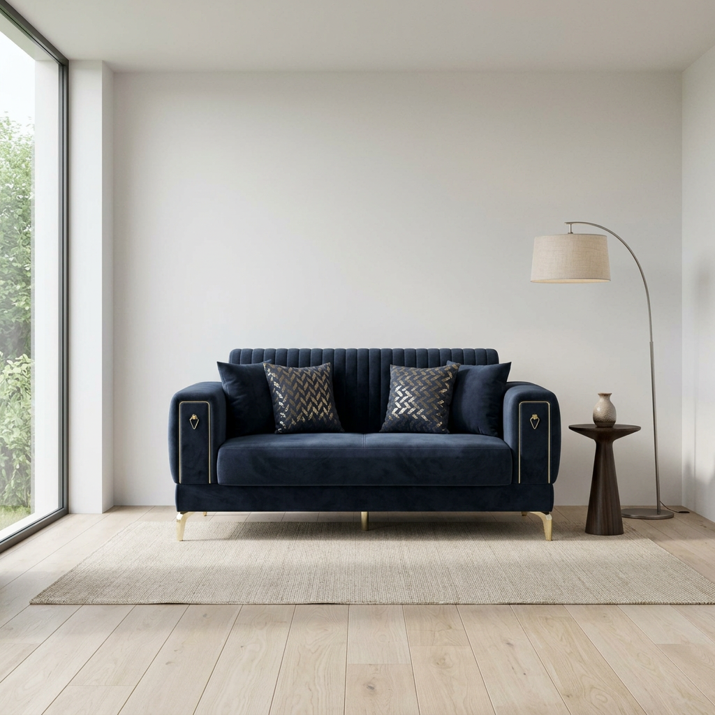 Gloria Navy Blue 03 Loveseat Room1