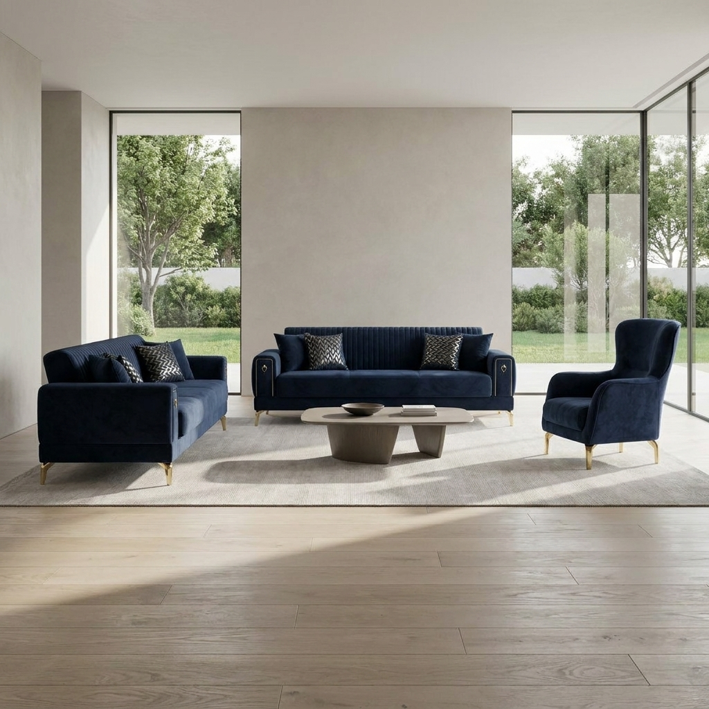 Gloria Navy Blue 11 Set Sofa Sofa Armchair