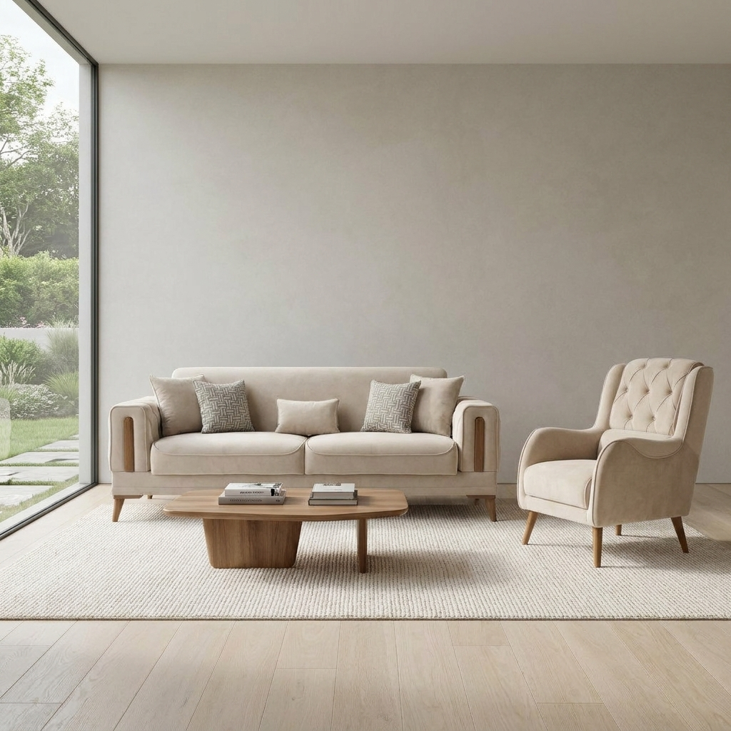 Katre Beige KYS BF 02 07 Set Sofa Armchair