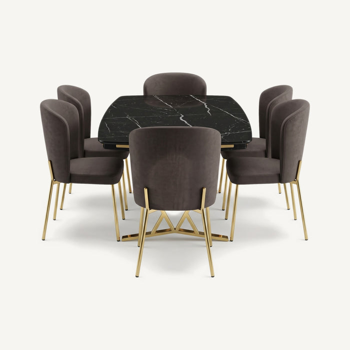 Masa 2 Dining Set Black Marble Gold