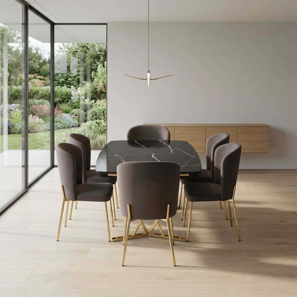 Masa 2 Dining Set Black Marble Gold 01 Room1 Straight