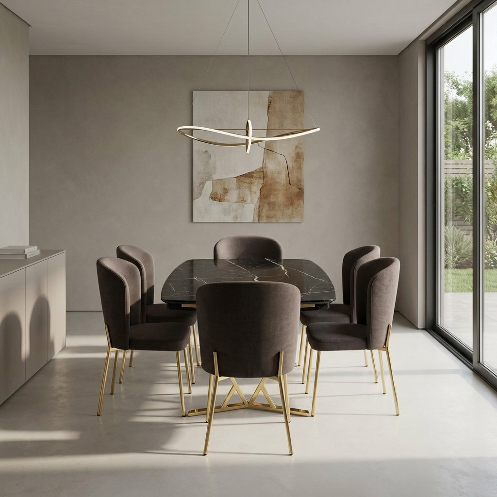 Masa 2 Dining Set Black Marble Gold 02 Room2 Straight