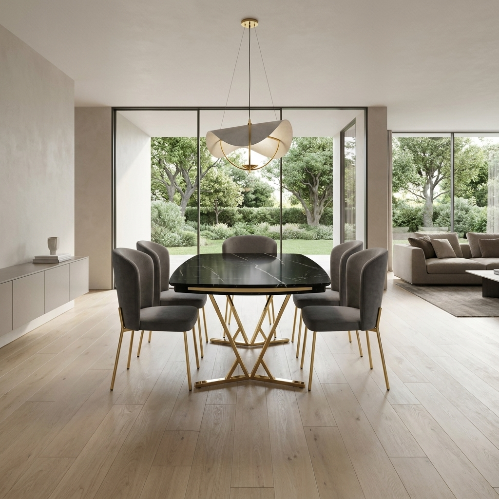 Masa 2 Dining Set Black Marble Gold 08 Wide Context