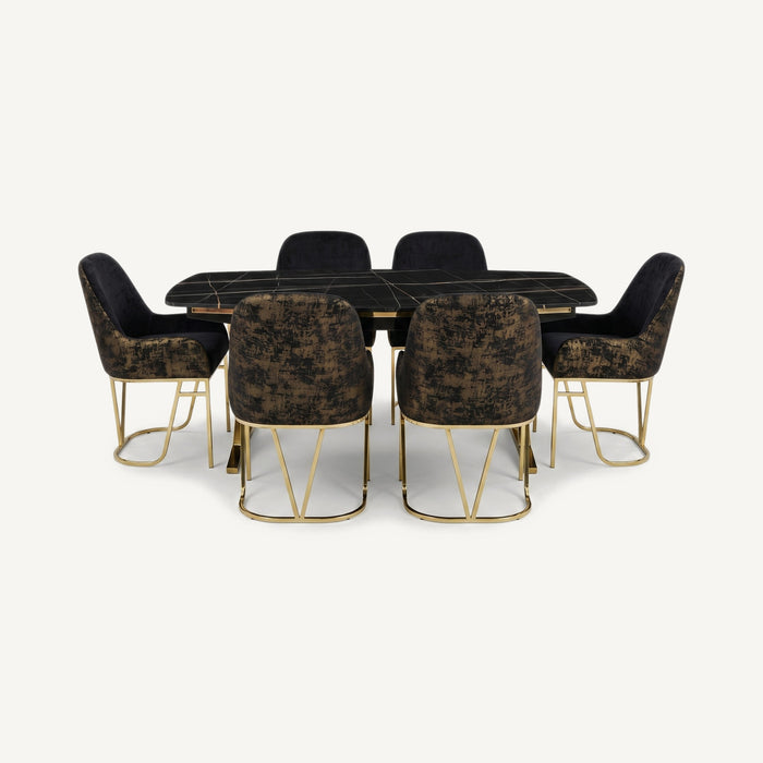 Masa 6 Dining Set Black Gold