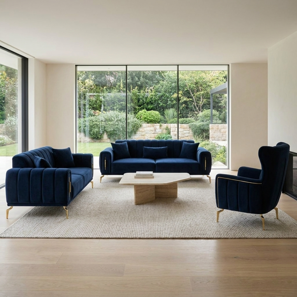 Zumrut Line Navy Blue Baby Face 20 09 Set Sofa Loveseat Armchair