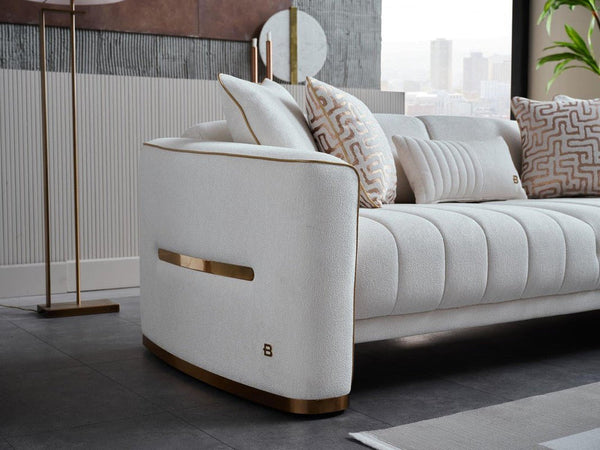 A Turkish-made living room set: sofa, loveseat and armchair