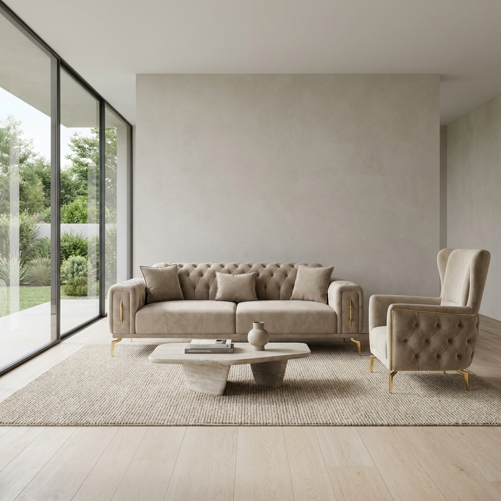 Aspendos Beige Baby Face 04 07 Set Sofa Armchair