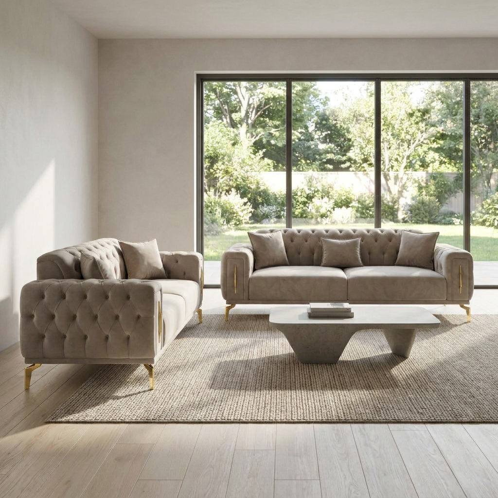 Aspendos Beige Baby Face 04 08 Set Sofa Loveseat