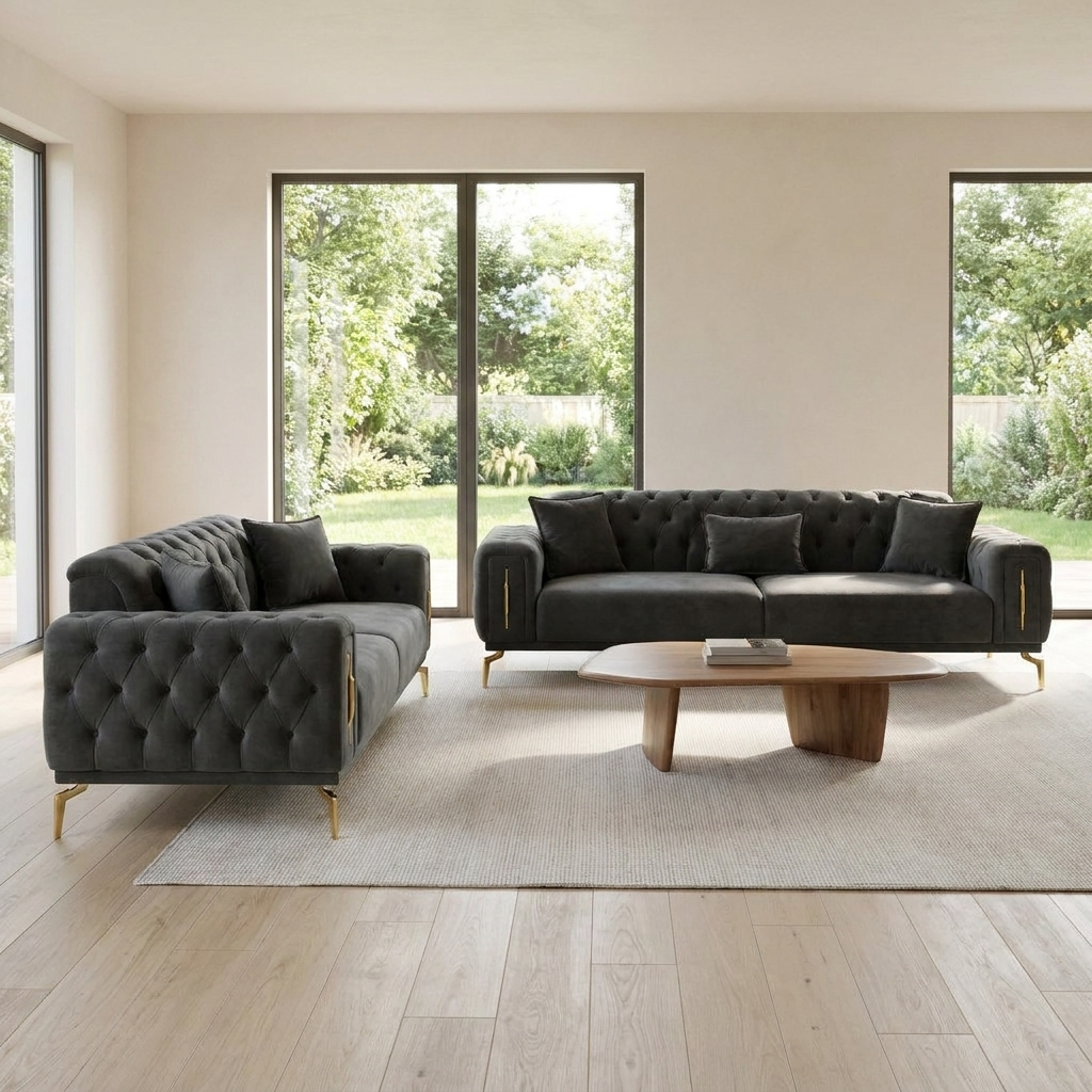 Aspendos Dark Gray Baby Face 20 08 Set Sofa Loveseat