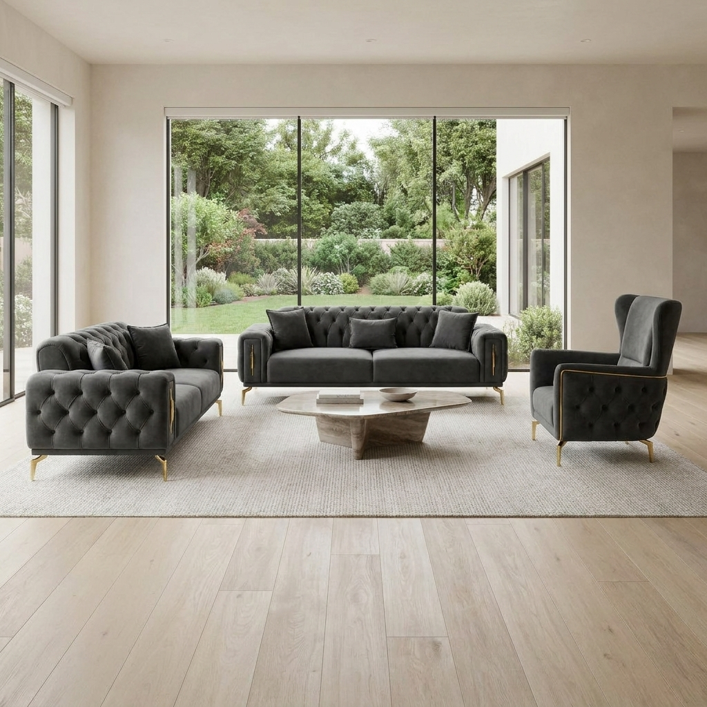 Aspendos Dark Gray Baby Face 20 09 Set Sofa Loveseat Armchair