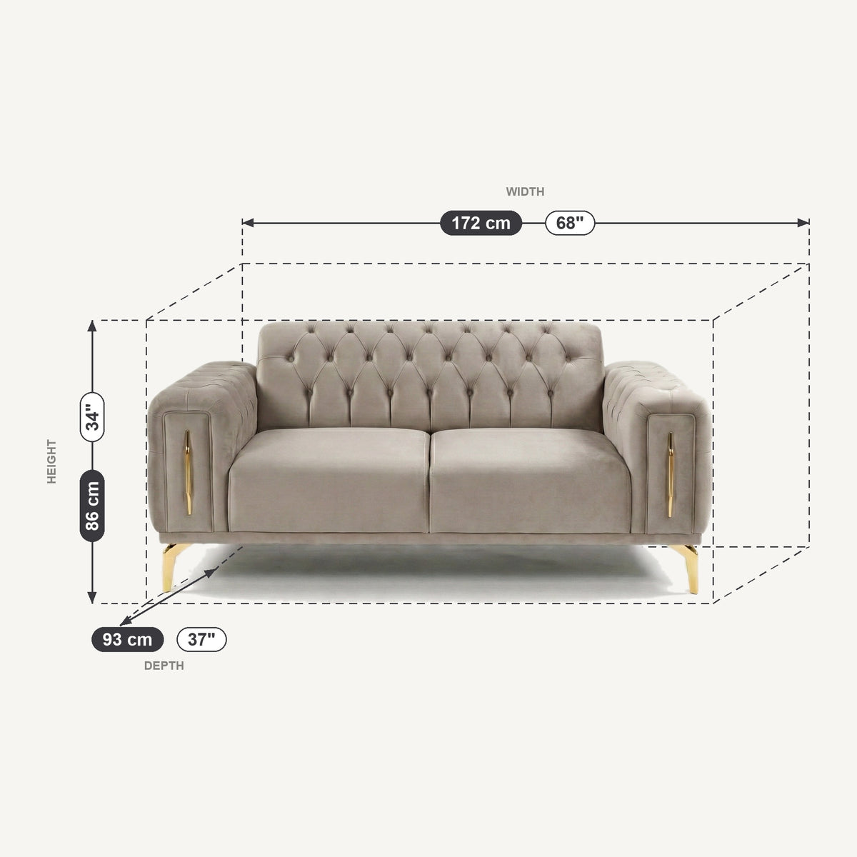 Aspendos Dimensions 2 Seater