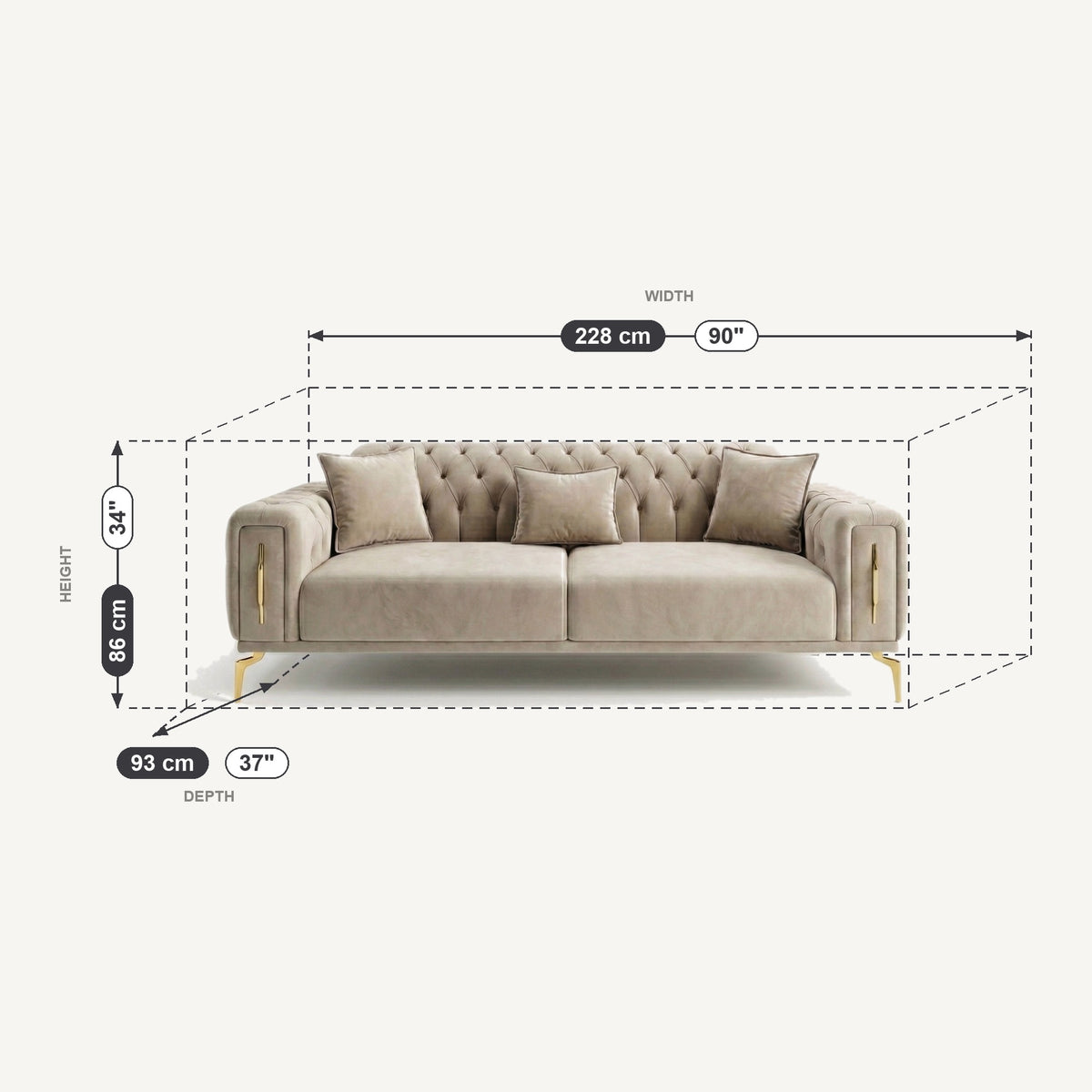 Aspendos Dimensions 3 Seater