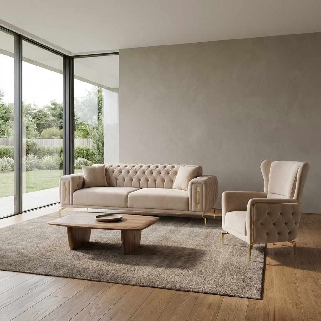 Aspendos Light Beige Baby Face 02 07 Set Sofa Armchair