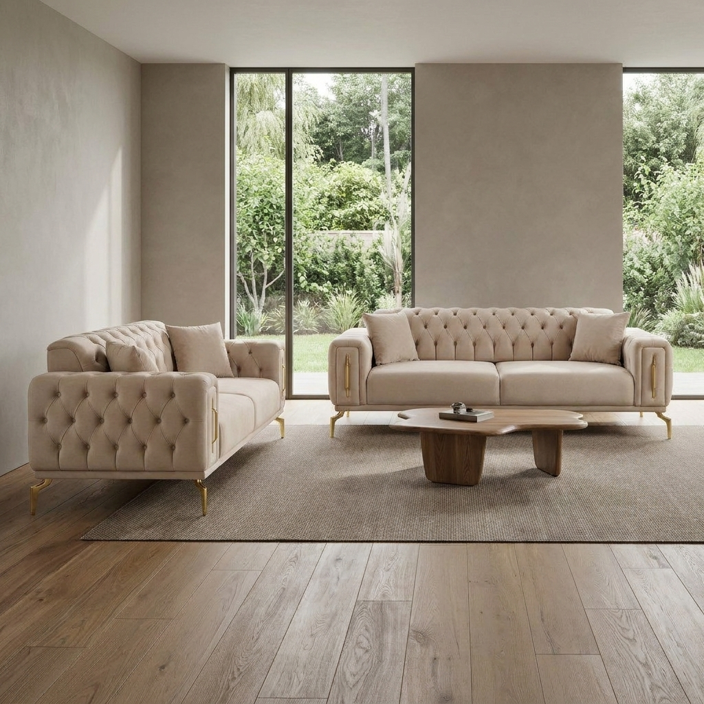 Aspendos Light Beige Baby Face 02 08 Set Sofa Loveseat