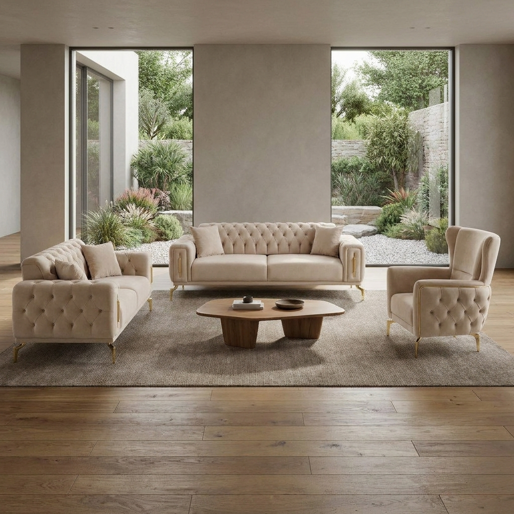 Aspendos Light Beige Baby Face 02 09 Set Sofa Loveseat Armchair