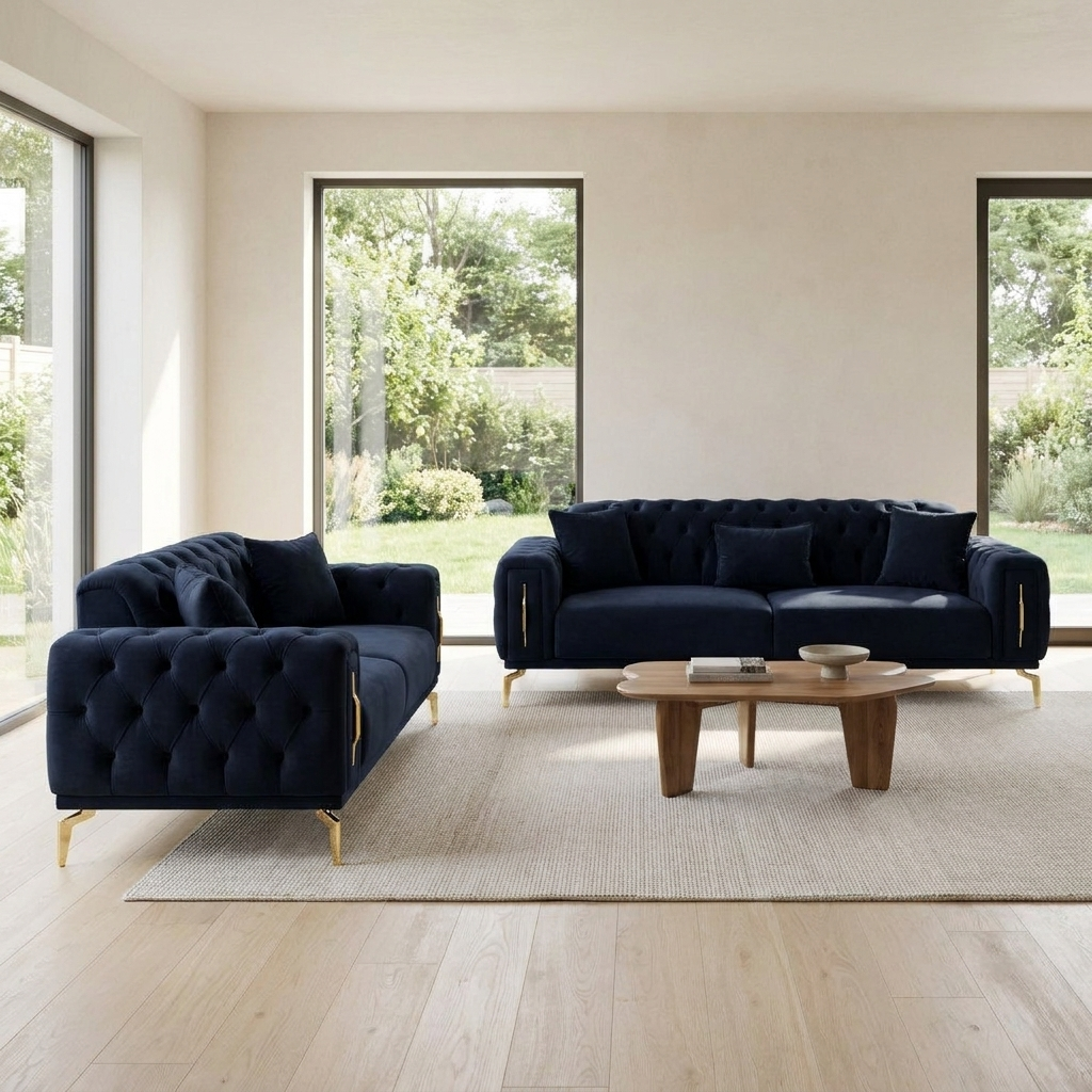 Aspendos Navy Blue Baby Face 22 08 Set Sofa Loveseat