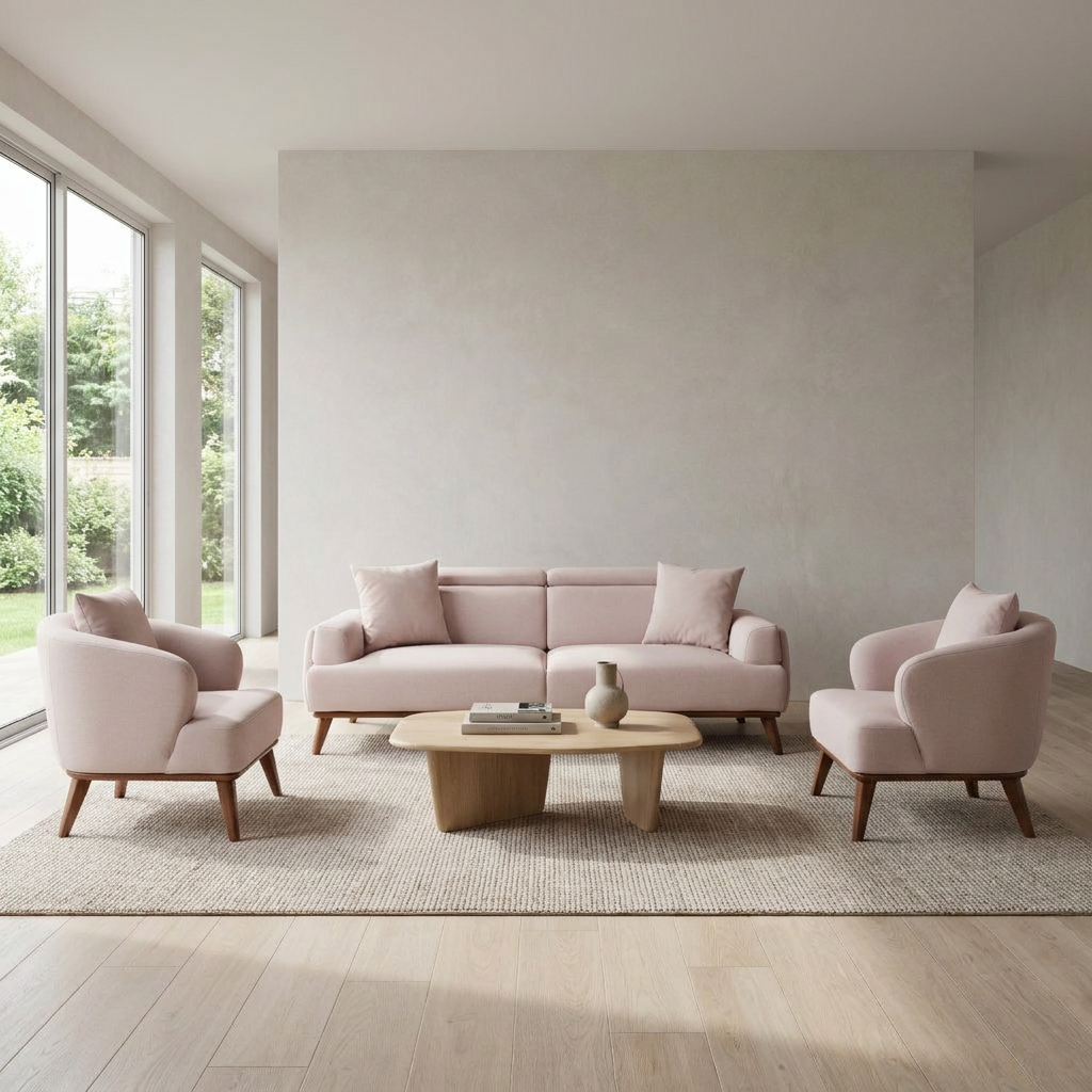 Bella Blush Pink 08 Set Sofa 2Armchairs