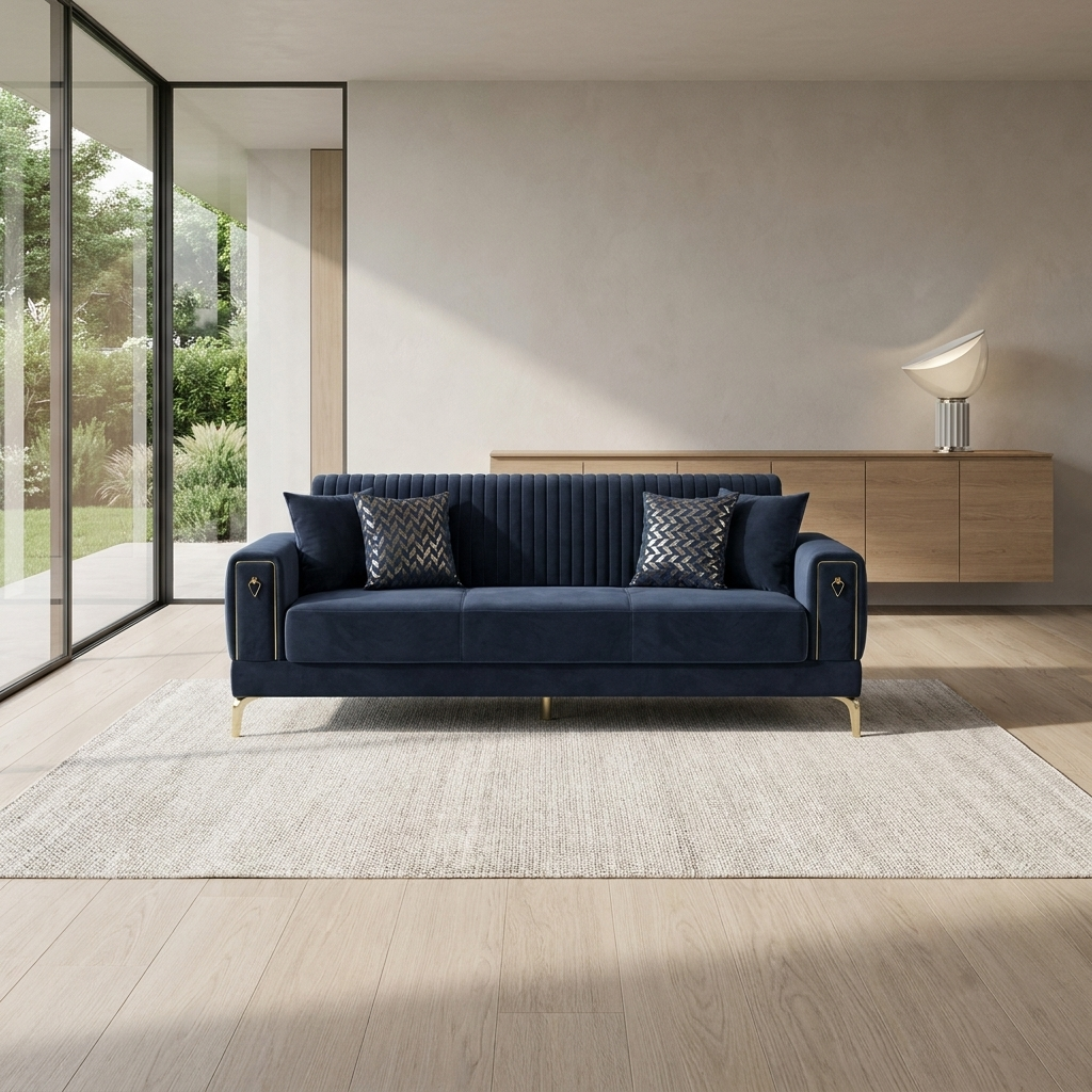 Gloria Navy Blue 01 Sofa Room1
