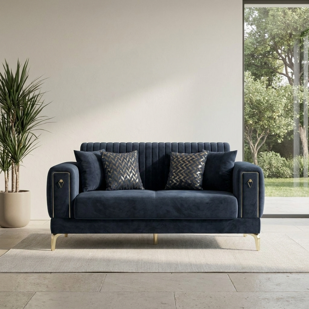 Gloria Navy Blue 04 Loveseat Room2