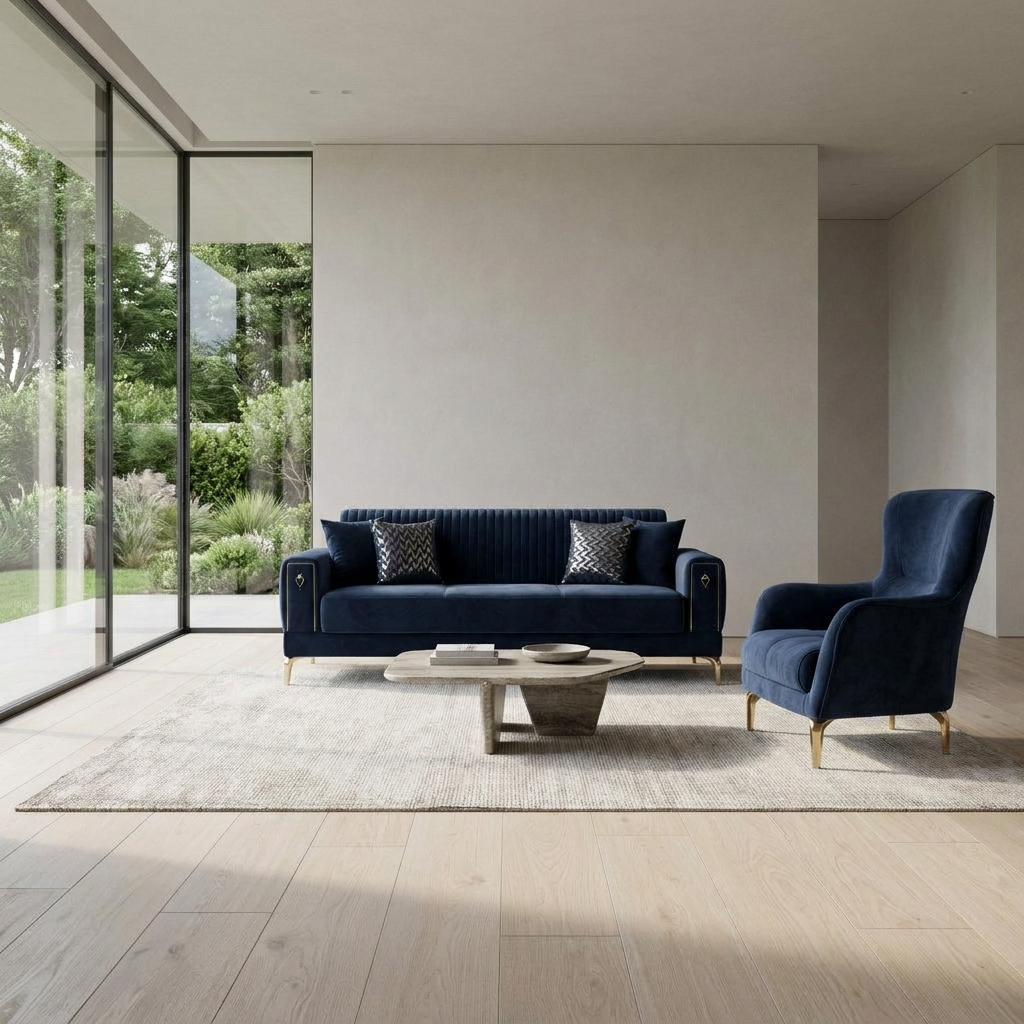 Gloria Navy Blue 07 Set Sofa Armchair