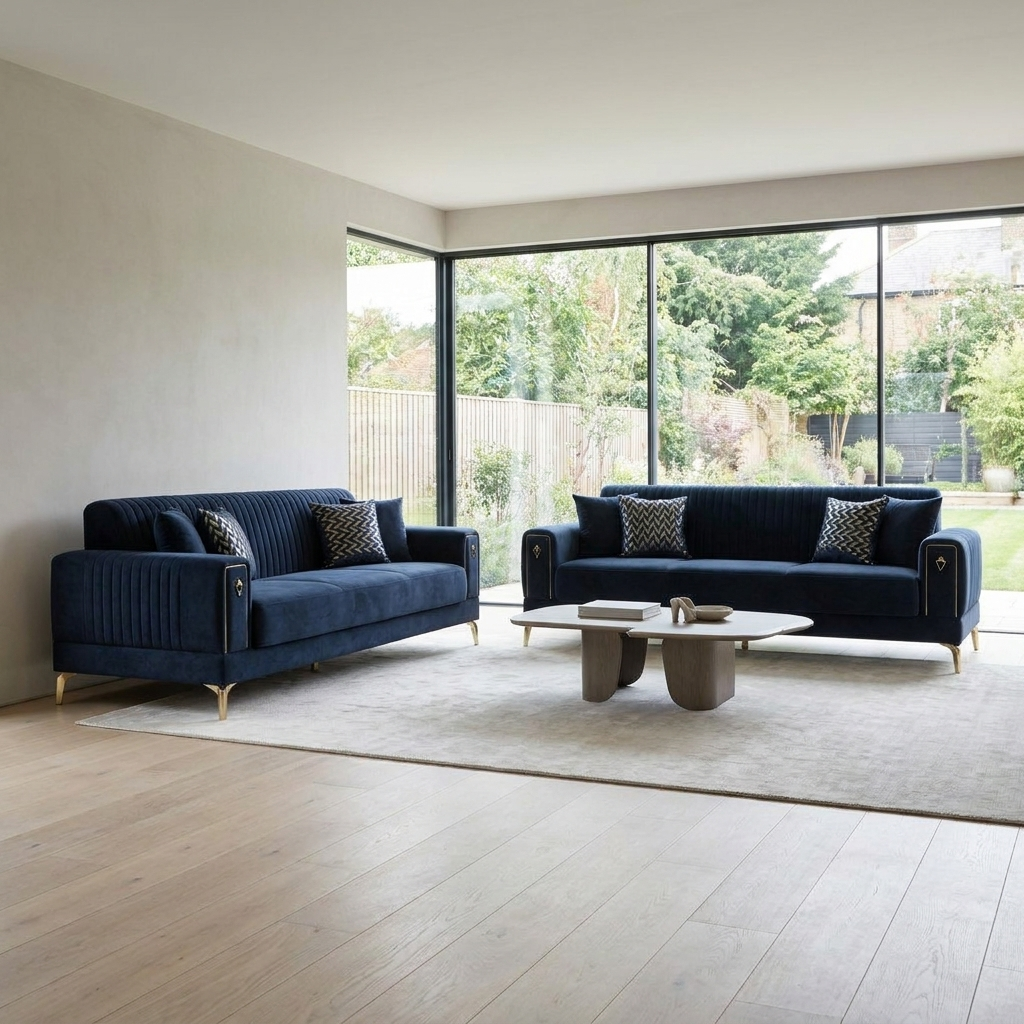 Gloria Navy Blue 10 Set Sofa Sofa