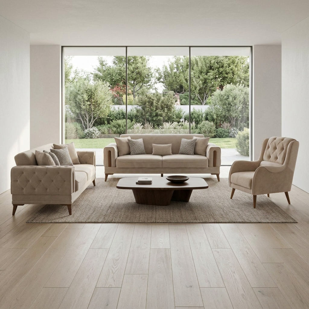Katre Beige KYS BF 02 09 Set Sofa Loveseat Armchair