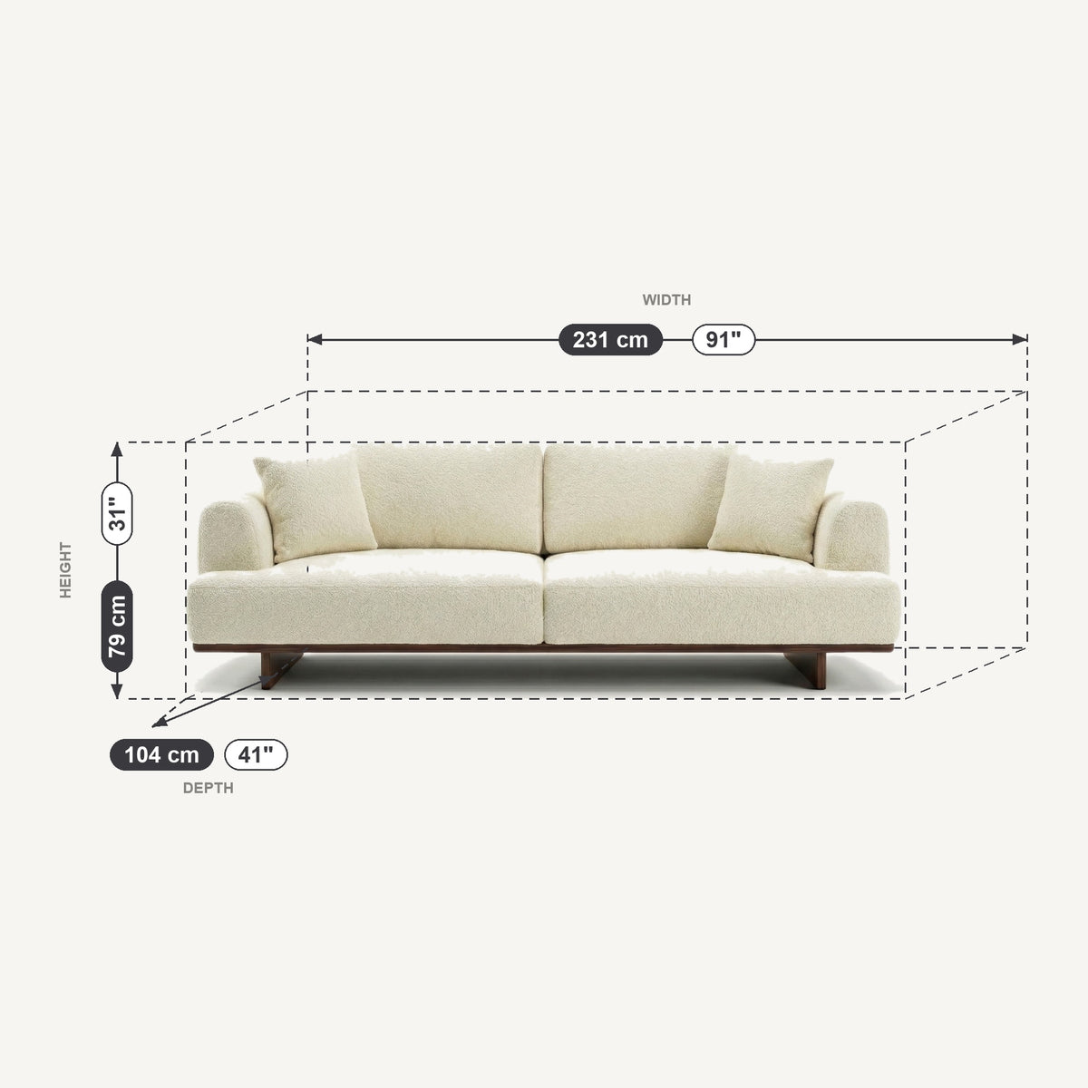 Lara Dimensions 3 Seater