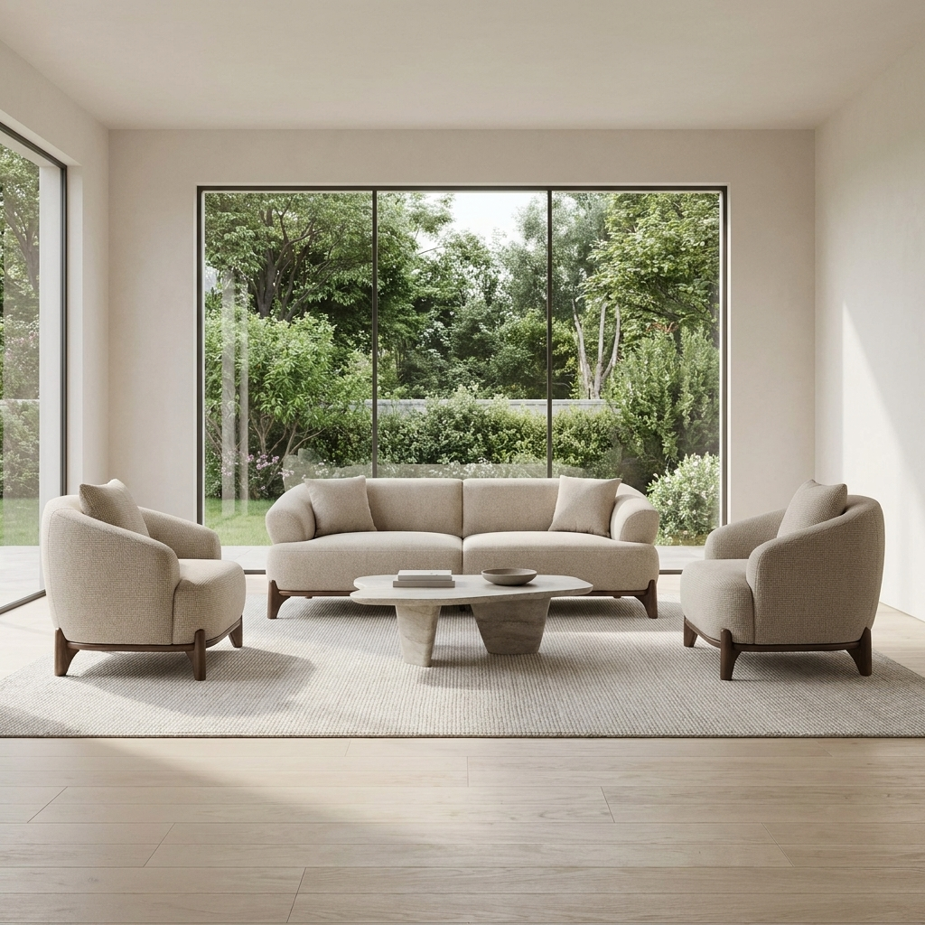 Liva Oatmeal 06 Set Sofa 2Armchairs