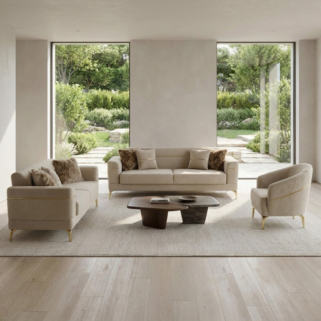 Lumina Beige Grance 02 09 Set Sofa Loveseat Armchair