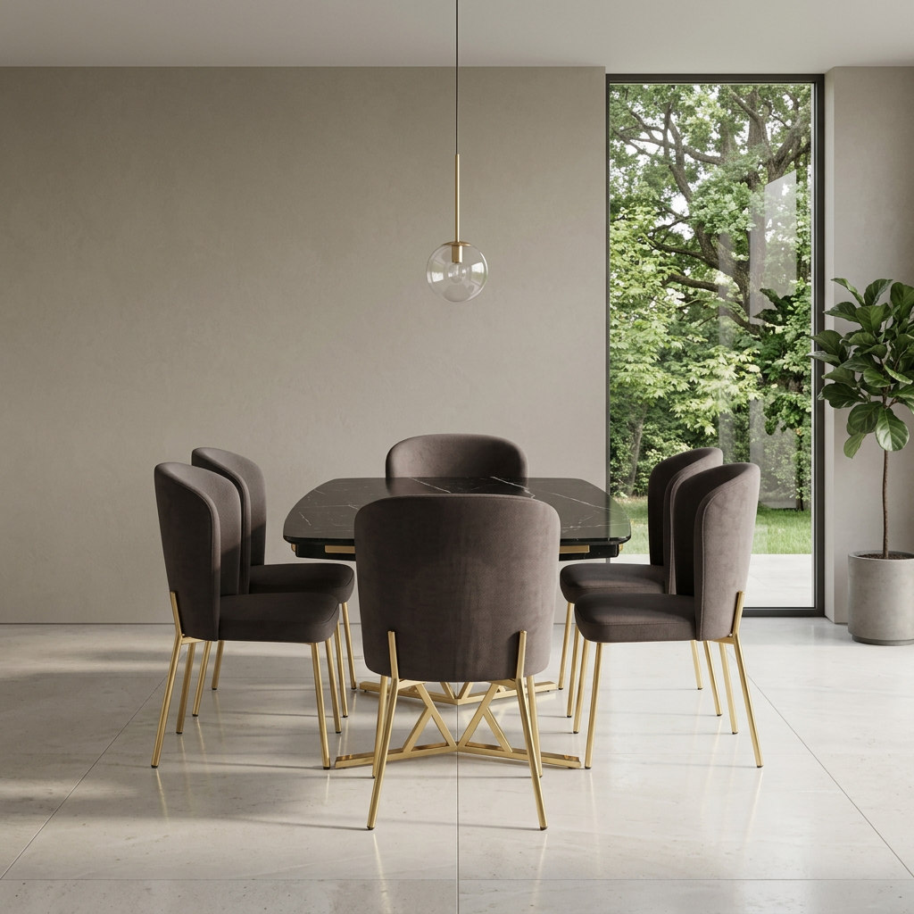 Masa 2 Dining Set Black Marble Gold 04 Room4 Straight