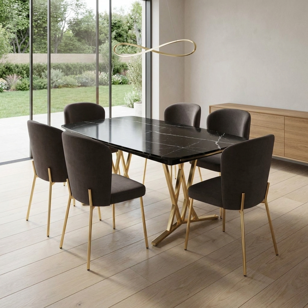 Masa 2 Dining Set Black Marble Gold 05 ThreeQuarter 30deg