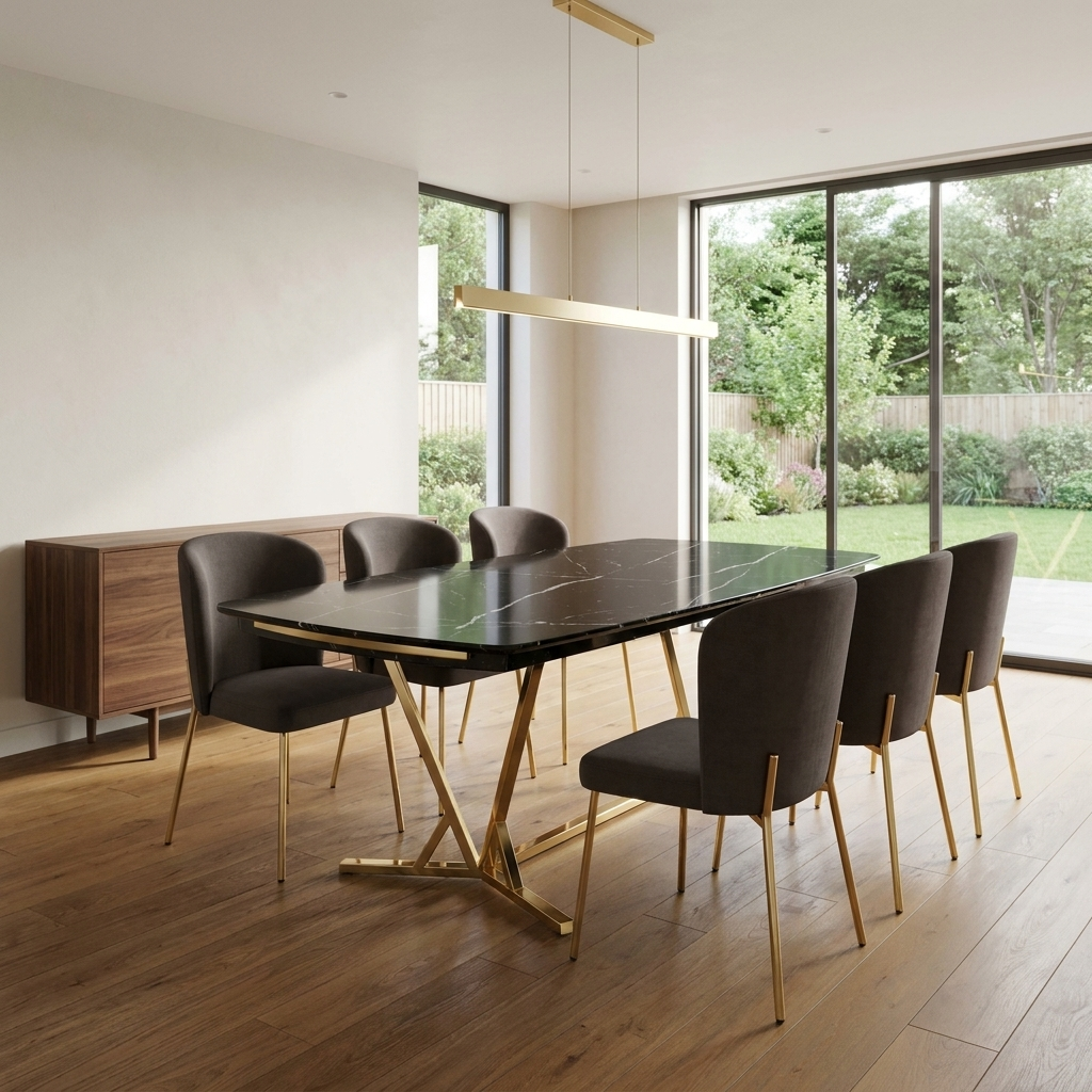 Masa 2 Dining Set Black Marble Gold 06 ThreeQuarter Left
