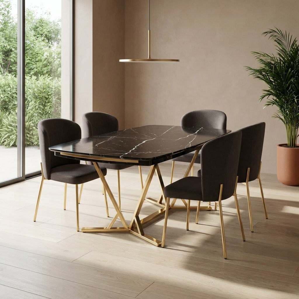 Masa 2 Dining Set Black Marble Gold 07 ThreeQuarter Right Detail