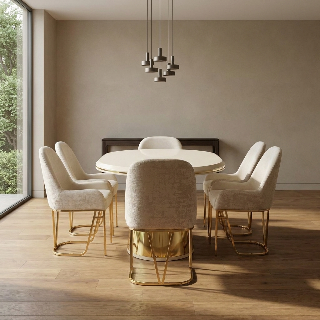 Masa 5 Dining Set Cream Gold 03 Room3 Straight