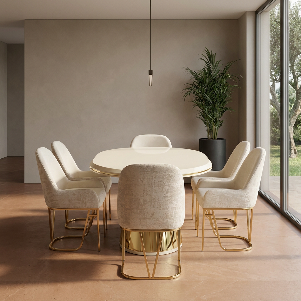 Masa 5 Dining Set Cream Gold 04 Room4 Straight