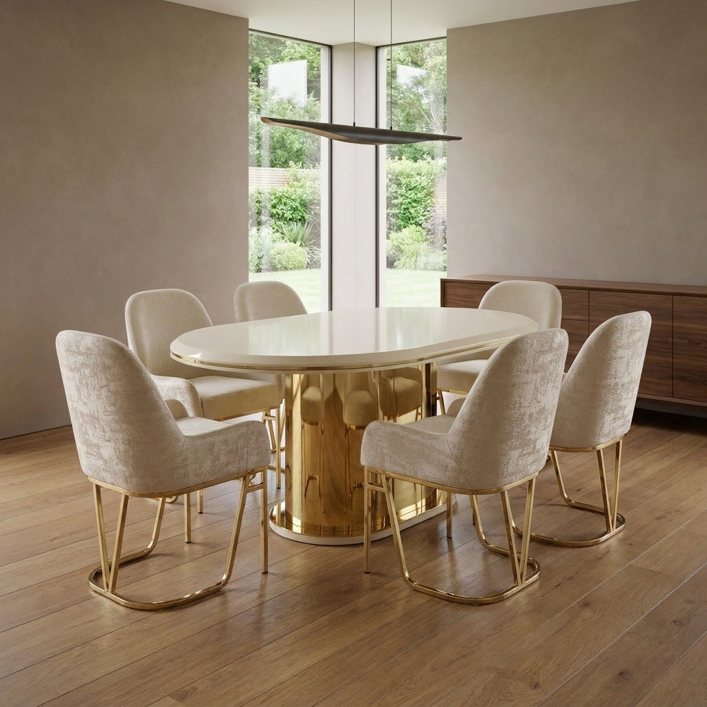 Masa 5 Dining Set Cream Gold 05 ThreeQuarter 30deg