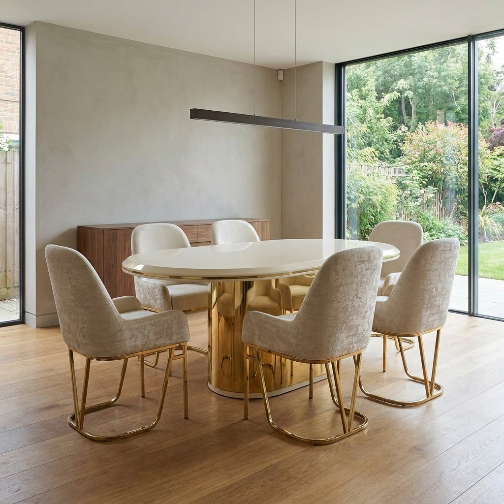 Masa 5 Dining Set Cream Gold 06 ThreeQuarter Left