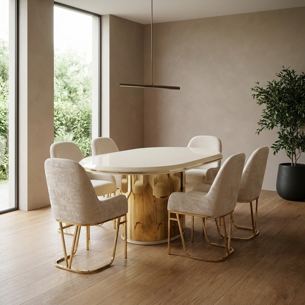Masa 5 Dining Set Cream Gold 07 ThreeQuarter Right Detail