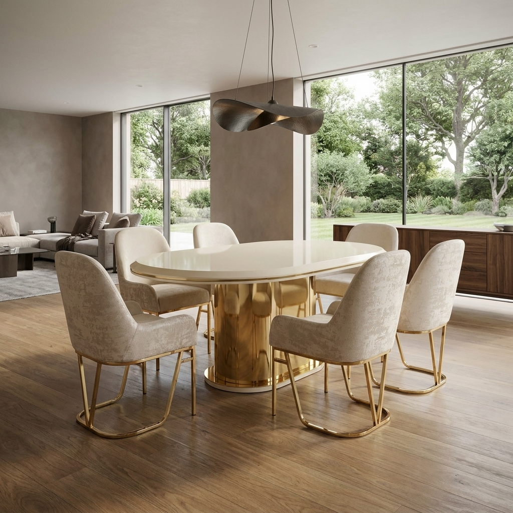 Masa 5 Dining Set Cream Gold 08 Wide Context
