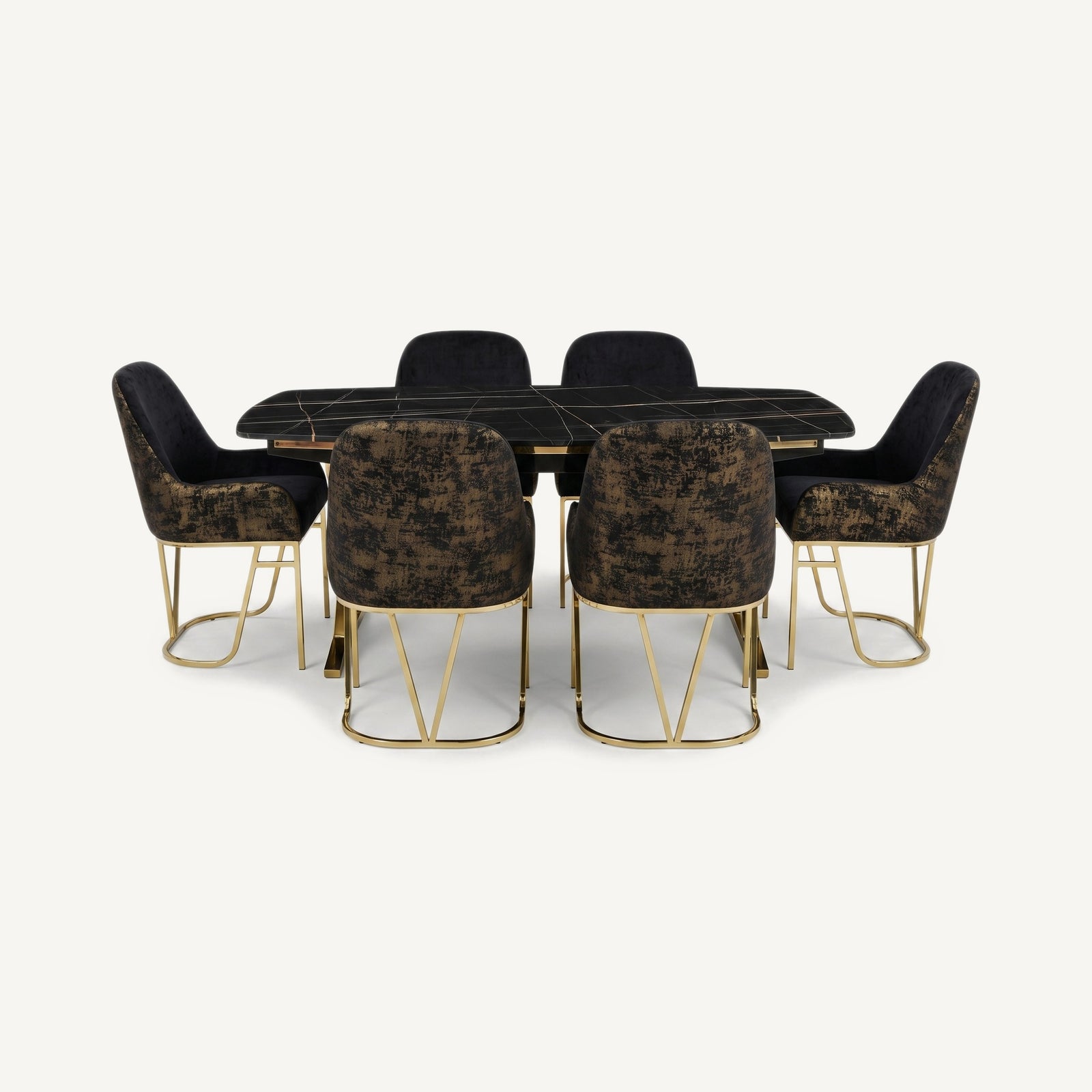 Masa 6 Dining Set Black Gold