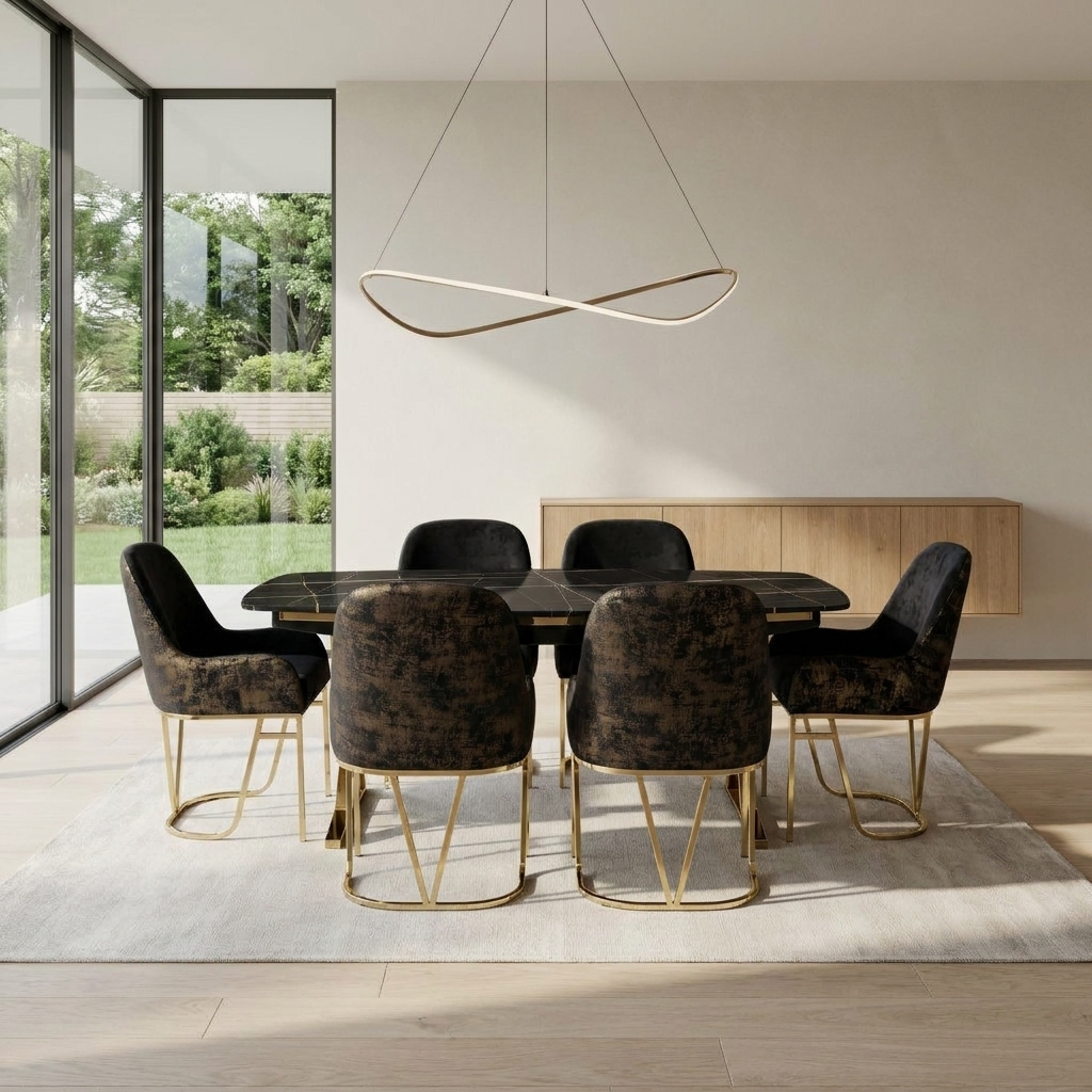 Masa 6 Dining Set Black Gold 01 Room1 Straight