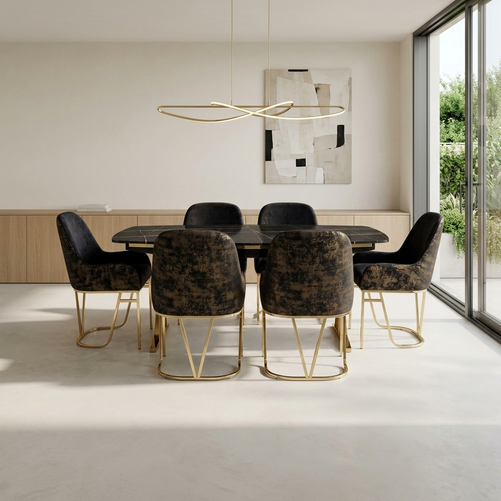 Masa 6 Dining Set Black Gold 02 Room2 Straight