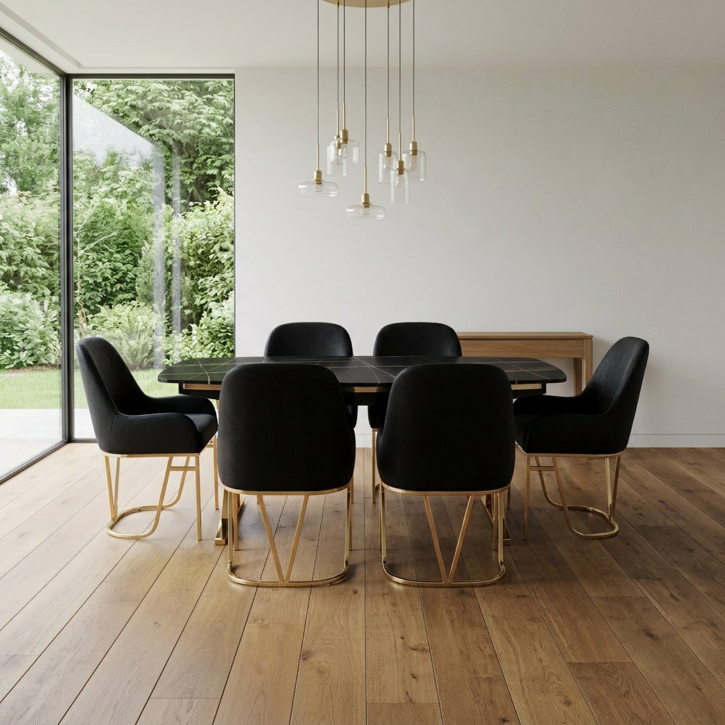 Masa 6 Dining Set Black Gold 03 Room3 Straight