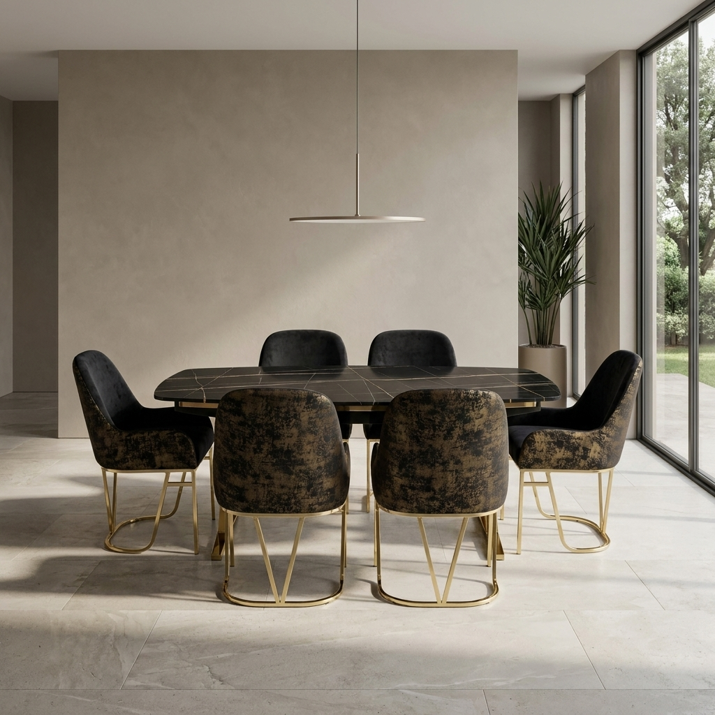 Masa 6 Dining Set Black Gold 04 Room4 Straight