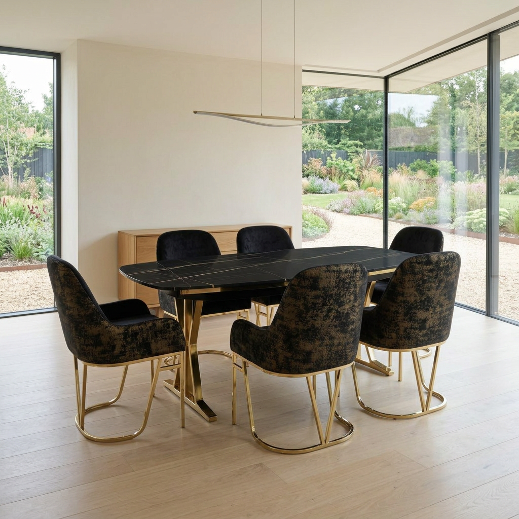 Masa 6 Dining Set Black Gold 05 ThreeQuarter 30deg
