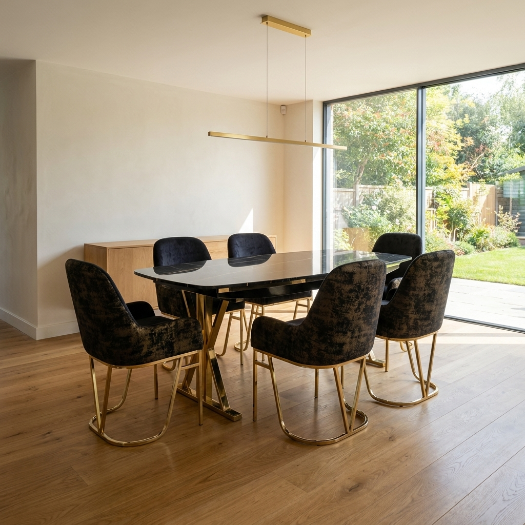 Masa 6 Dining Set Black Gold 06 ThreeQuarter Left